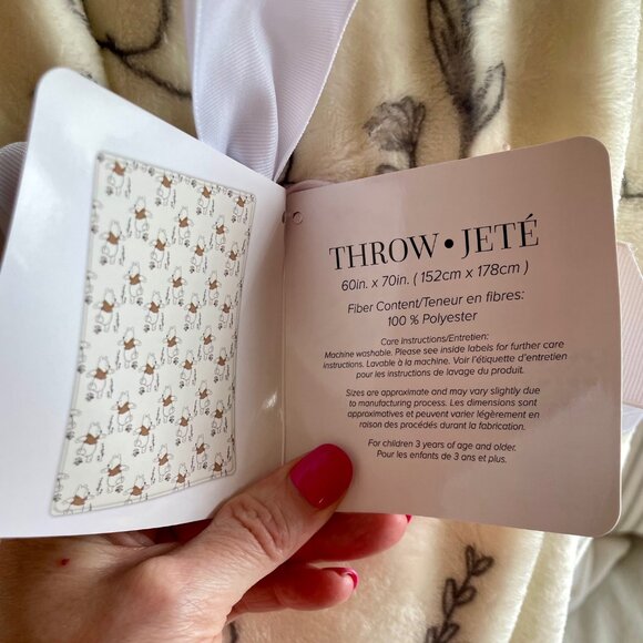 NEW Disney Winnie the Pooh Blanket Throwing Dancing Walking in Field Pale Yellow - Picture 2 of 4